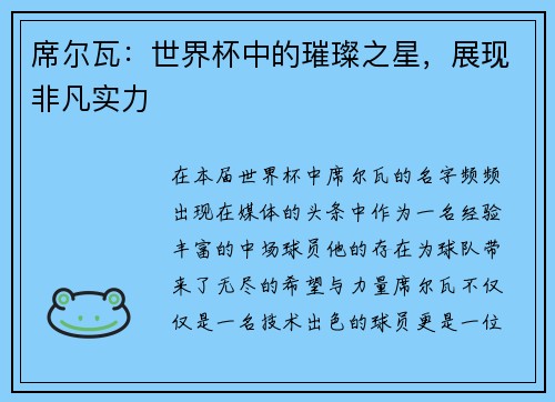 席尔瓦：世界杯中的璀璨之星，展现非凡实力