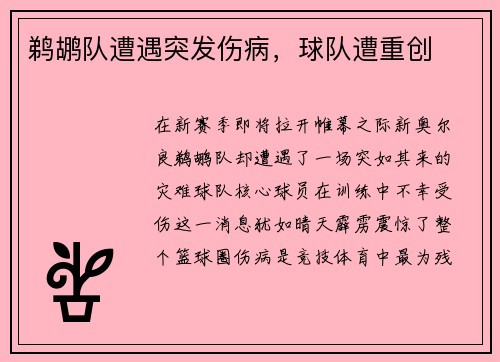 鹈鹕队遭遇突发伤病，球队遭重创